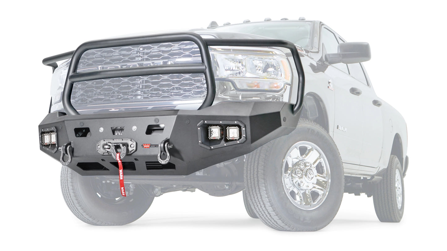 Ghosted view of the WARN Ascent HD Front Bumper with Full Grille Guard for 2019-2026 Ram 2500/3500/4500/5500
