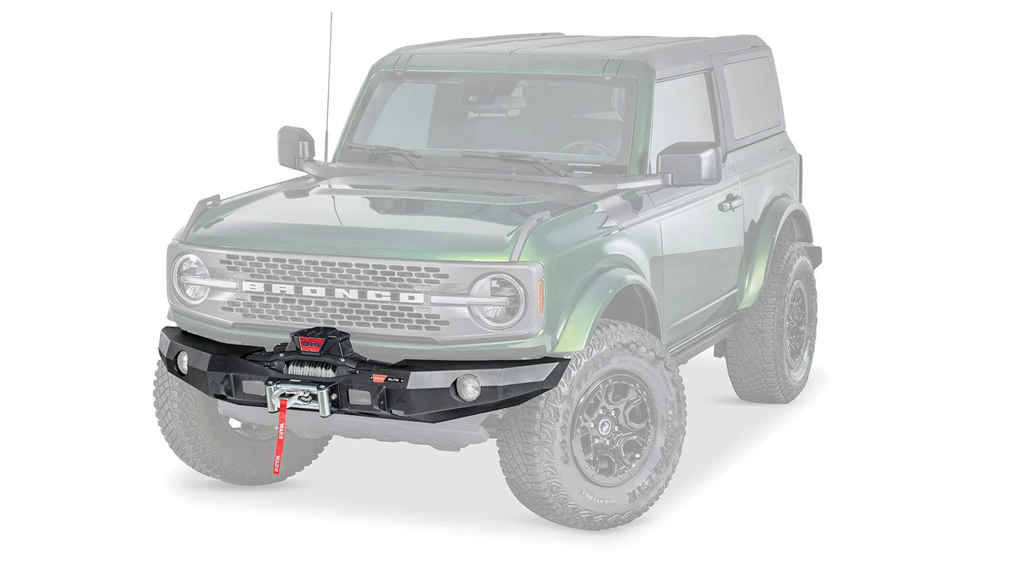 Ghosted view of the WARN Elite Front Bumper for 2021-2026 Ford Bronco, without grille guard