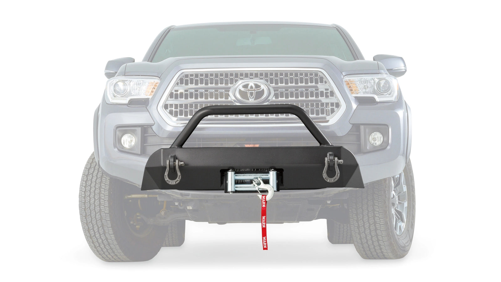 Ghosted view of the WARN Semi-Hidden Winch Mount with Grille Guard for 2016-2023 Toyota Tacoma, front ghosted view