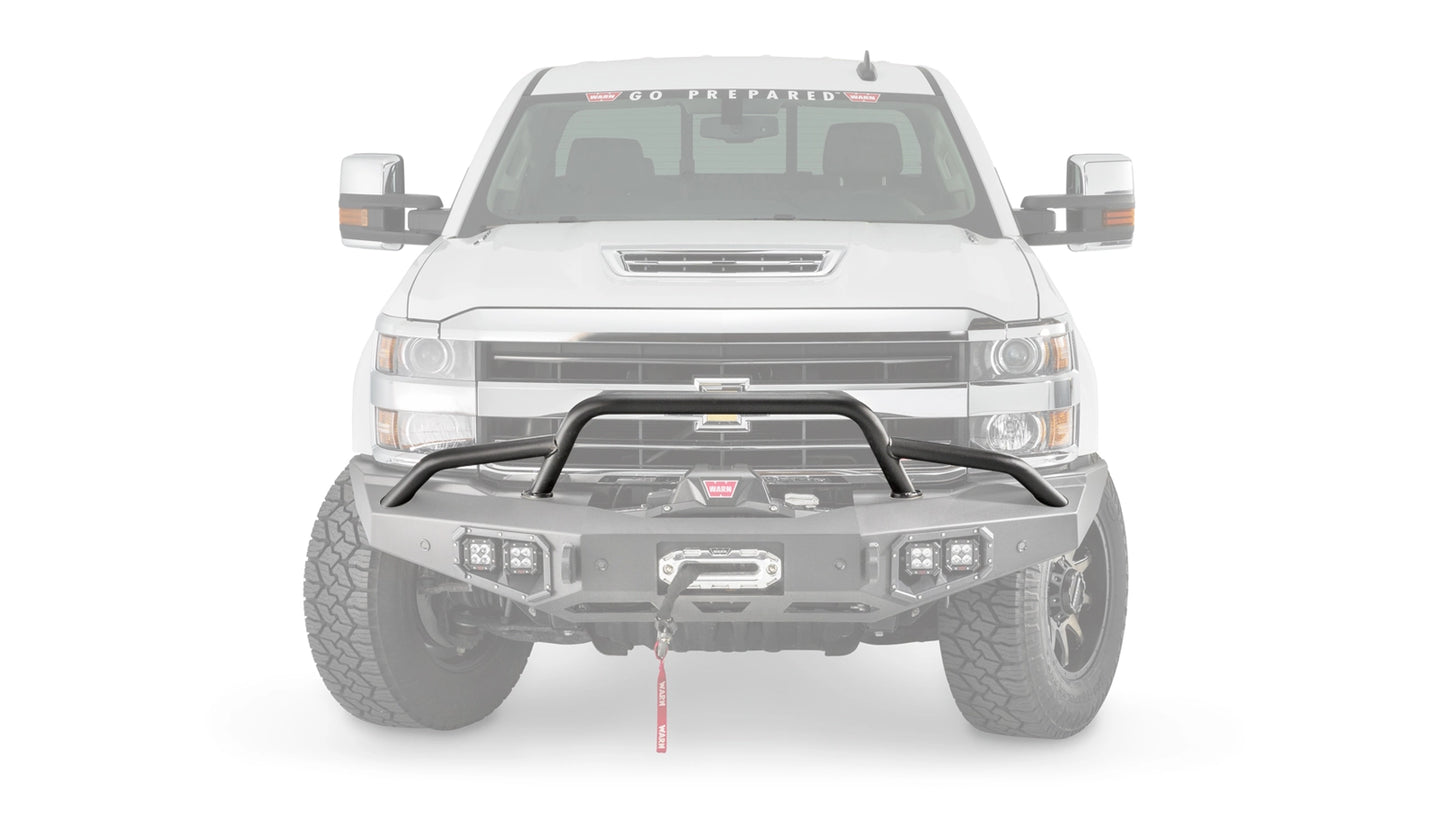 Ghosted view of the WARN Ascent Prerunner Grille Guard Tube for 2011-2018 Ram 2500/3500 front bumper, front ghosted view