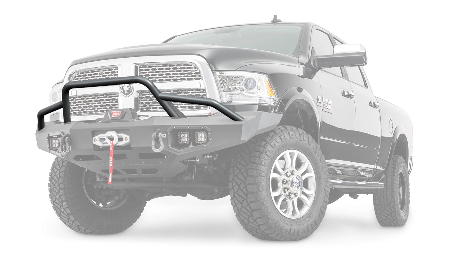 Ghosted view of the WARN Ascent Prerunner Grille Guard Tube for 2011-2018 Ram 2500/3500 front bumper