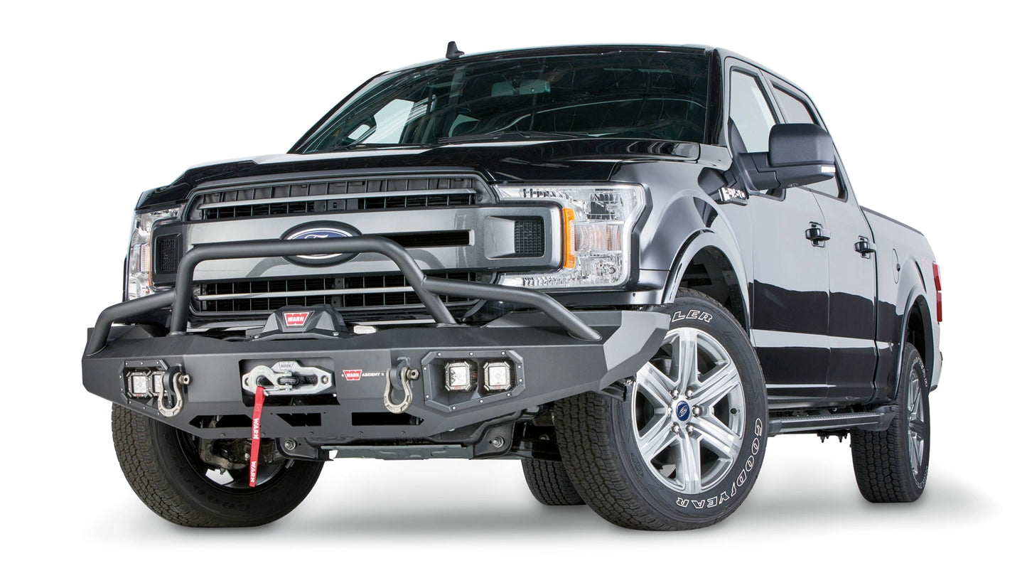 Angled view of the WARN Ascent Front Bumper for 2018-2020 Ford F-150