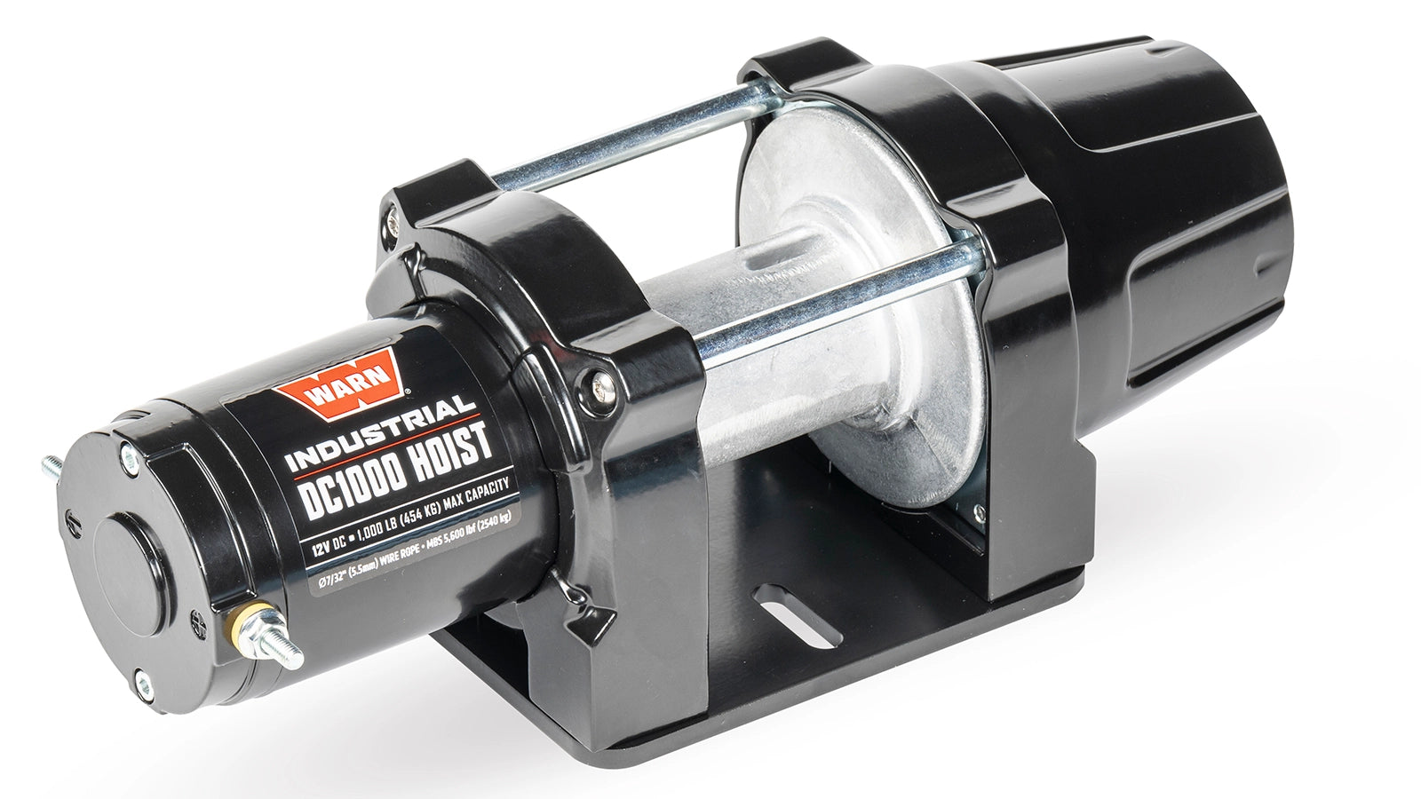 Angled view of the WARN DC1000 12V Hoist - Short Drum