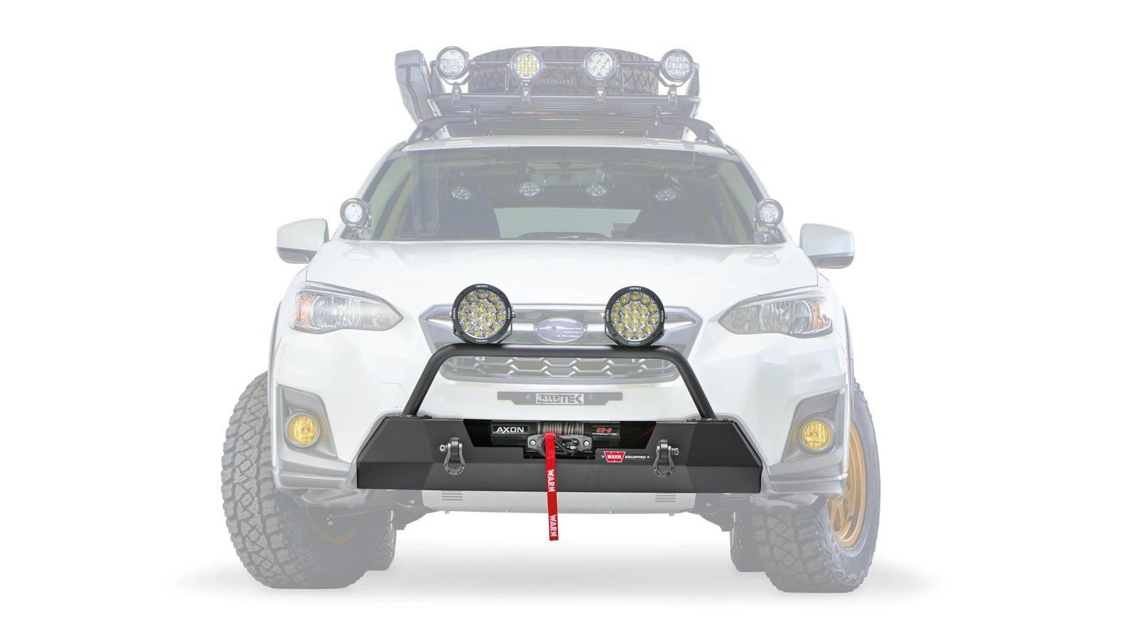 Ghosted view of the WARN Grille Guard Tube with Light Mounting Tabs for 2018-2020 Subaru Crosstrek front bumper, front ghosted view