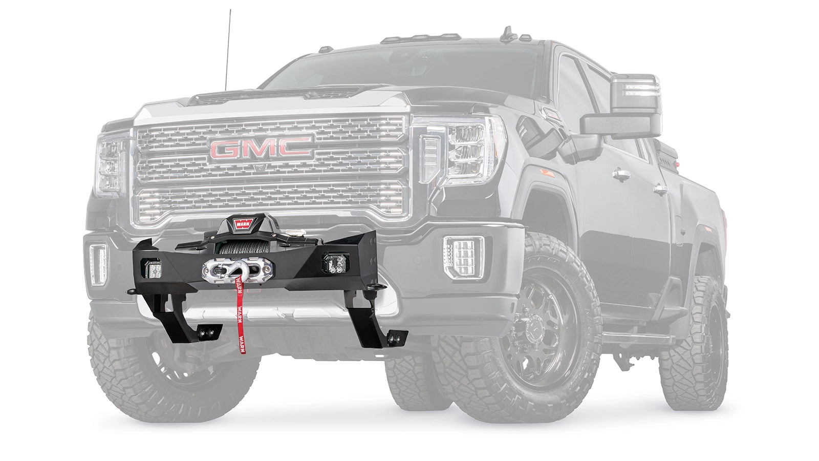 Ghosted view of the WARN Trans4mer Gen III Bracket Kit for 2020-2026 GMC Sierra 2500/3500 HD winch mount kit