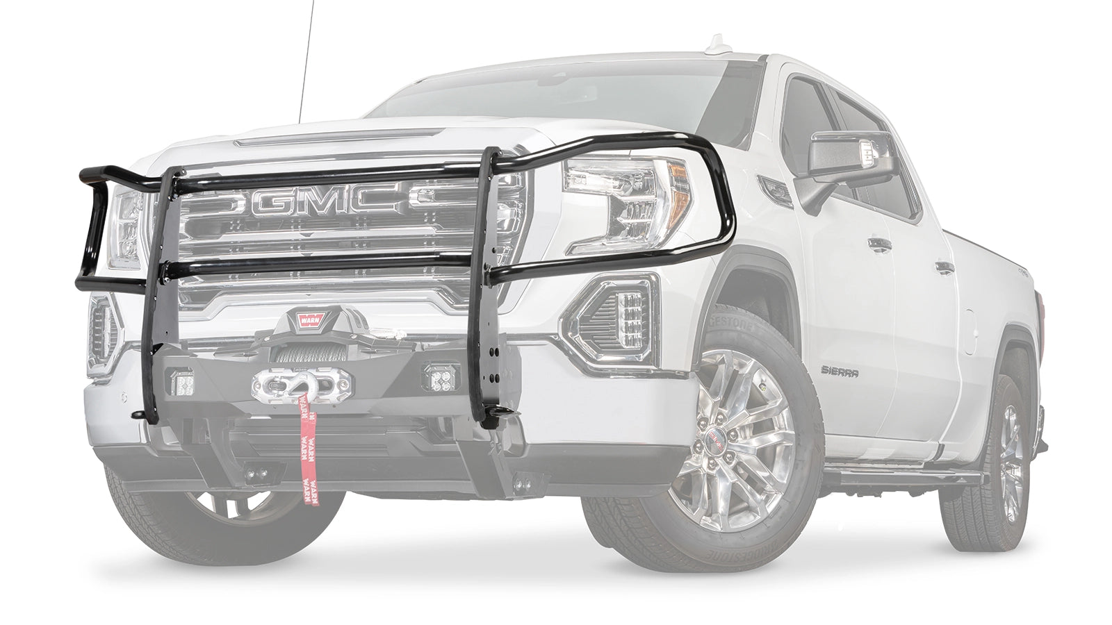 Ghosted view of the WARN Trans4mer Gen III Headlight Guard Kit winch mount kit