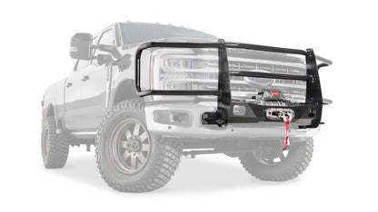 Ghosted view of the WARN Trans4mer Gen III Full Grille Guard grille guard winch mount kit, with full grille guard