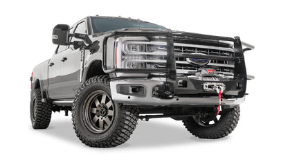 Additional view of the WARN Trans4mer Gen III Full Grille Guard with Headlamp Guards for 2023-2025 Ford Super Duty grille guard winch mount kit