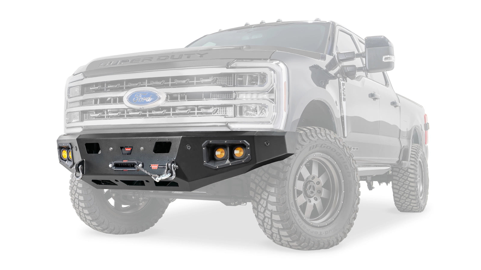 Ghosted view of the WARN Ascent HD Front Bumper for 2023-2026 Ford Super Duty