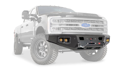 Ghosted view of the WARN Ascent HD Front Bumper for 2023-2026 Ford Super Duty, without grille guard