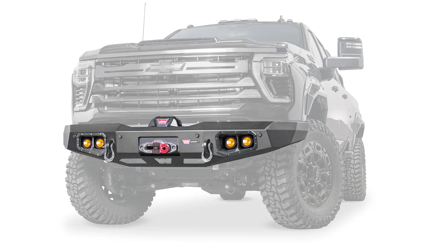 Ghosted view of the WARN Ascent Front Bumper for 2024-2026 Chevrolet Silverado 2500/3500 HD