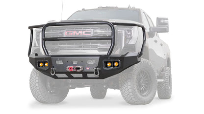 Ghosted view of the WARN Ascent HD Front Bumper with Full Grille Guard for 2024-2026 GMC Sierra 2500/3500 HD