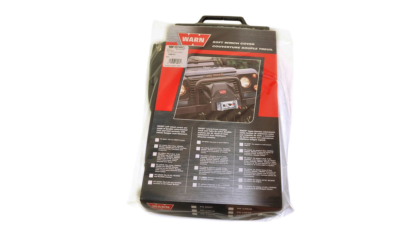 Package image for the WARN Winch Cover for 9.5cti, 9.5ti, XD9i winches, and 9.5xp, XD9, M8, VR8000