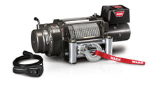Angled view of the WARN CE M15000 24V 15,000 lb truck, Jeep, and SUV winch with 90 ft steel rope and roller fairlead