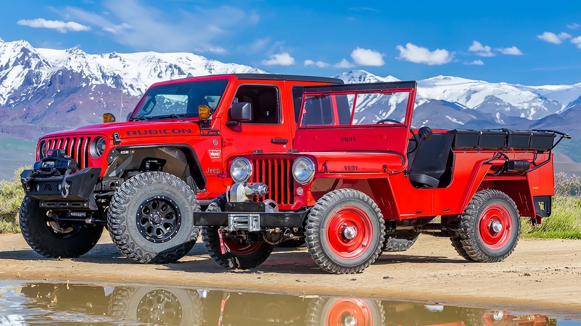 WARN Rubicon Willys Jeep with aftermarket front winch bumper and mounted winch, showing off-road recovery setup and rugged trail-ready build