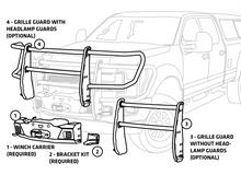 Dimension diagram for the WARN Trans4mer Gen III Full Grille Guard grille guard winch mount kit showing measurements and mounting layout
