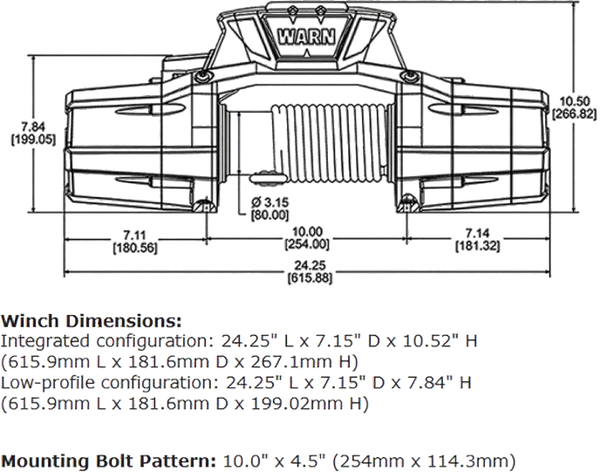 ZEON Platinum Winch LineUp dimensions