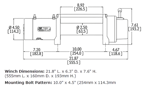 XD9 Winch dimensions